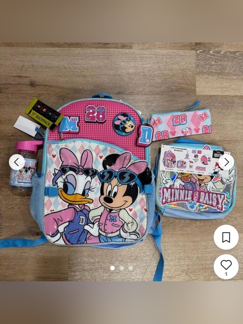 NWT Disney Minnie Mouse Backpack - Minnie Mouse & Daisy Bookbag - 6 Piece Set